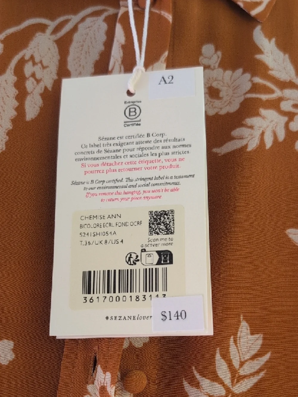 Sezane NWT Ann Orange Floral Silk Blouse - Picture 4 of 6